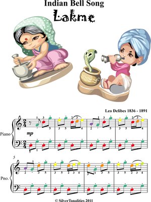 cover image of Indian Bell Song Easy Piano Sheet Music with Colored Notes